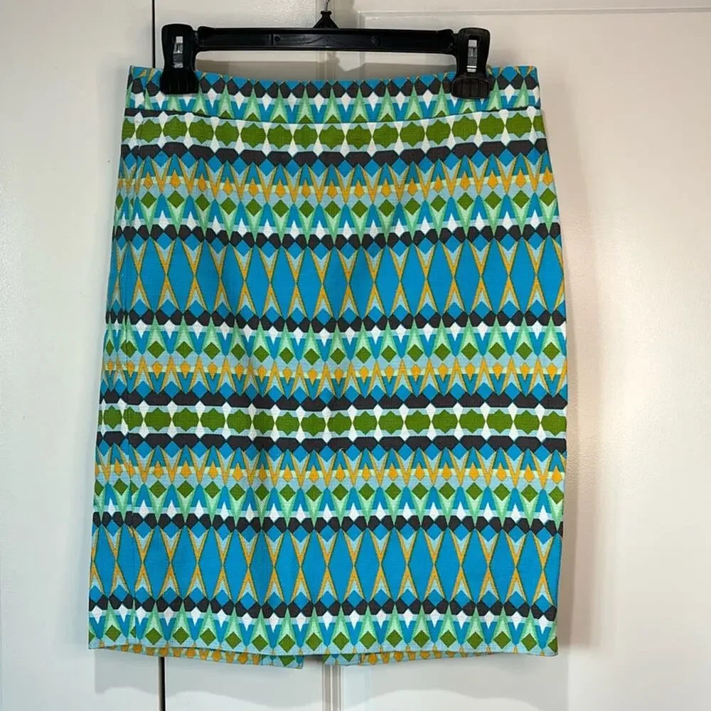 J. Crew The Pencil Skirt Tribal Geometric Pattern Size 2